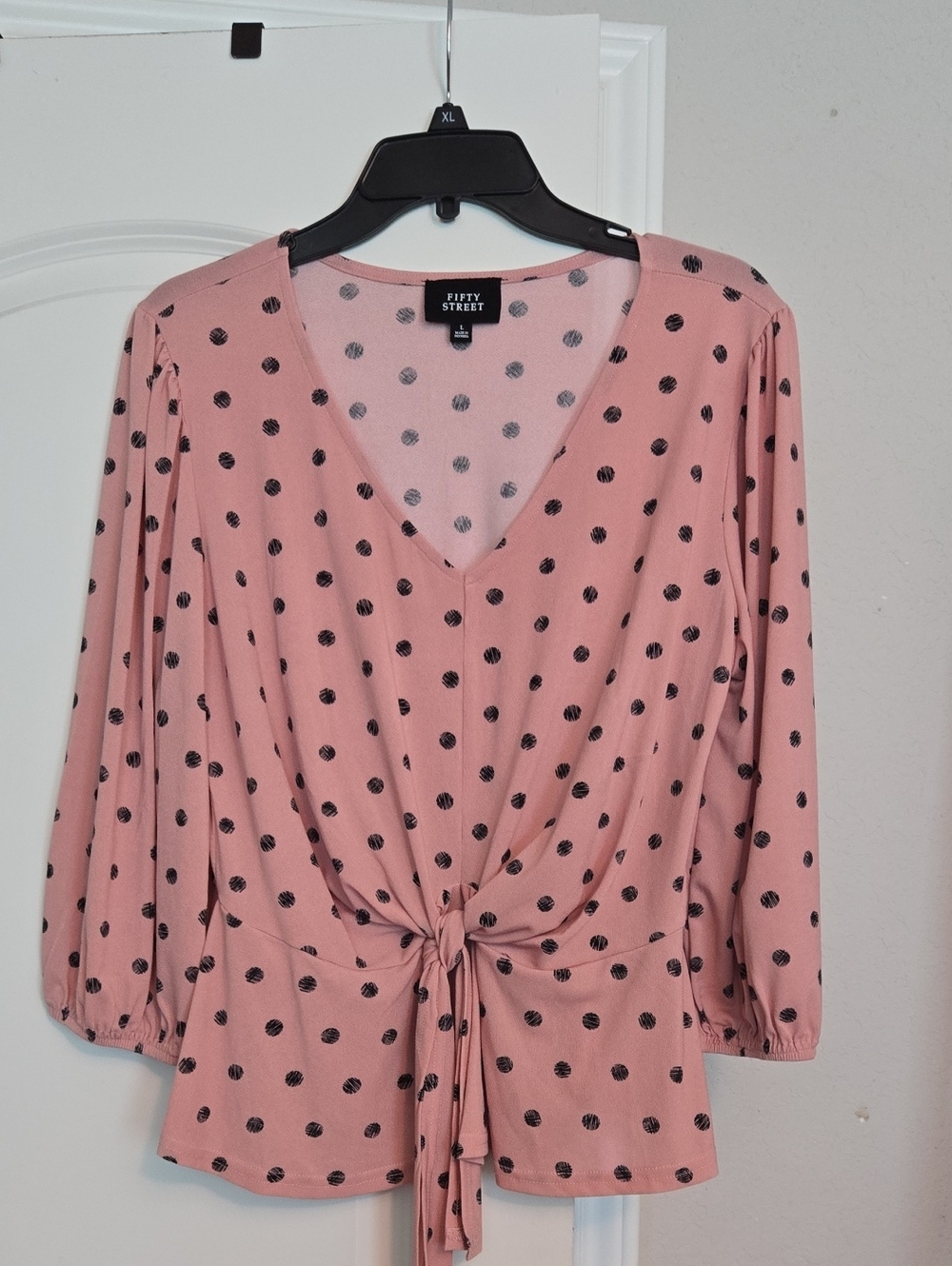 Fifty Street Pink Polka Dot Tie-Front Blouse